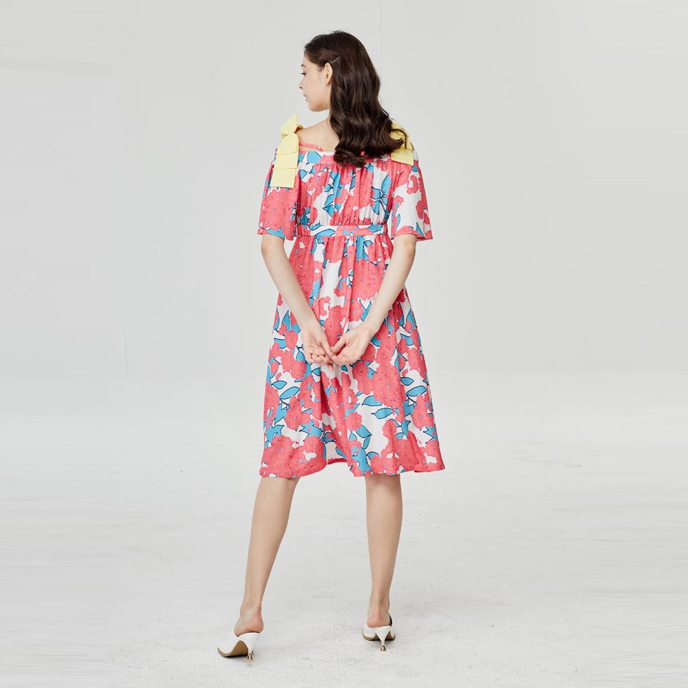 L Pink Flower Off Shoulder Dress