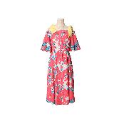 L Pink Flower Off Shoulder Dress