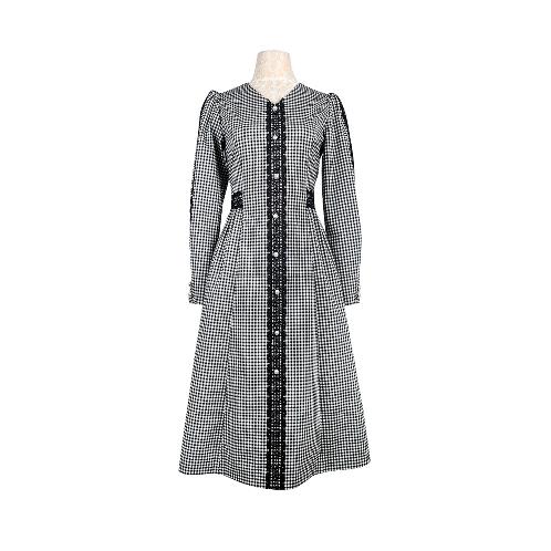 Pearl button lace check dress | Check patterned dress,longsleeve dress,Summer dress