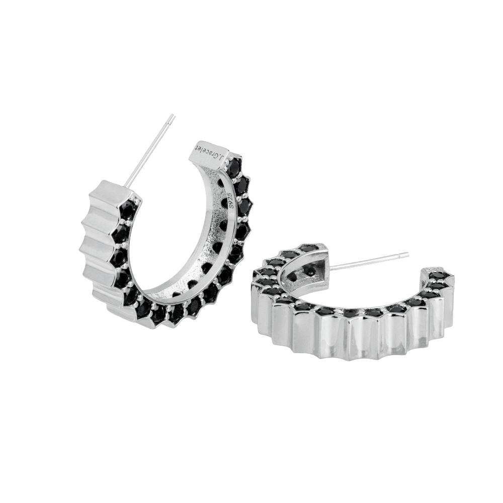 Solar Circle Black Earrings ( S925 )